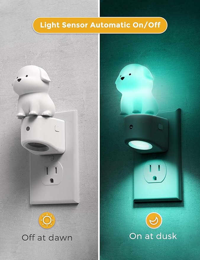 L LOHAS LED Plug in Night Light for Kids, 3D Cute Puppy Night Lights with Dusk to Dawn Sensor, RGB+Soft White 3000K Dog Night Light, Birthday Gift Nightlight for Kids, Room Decor