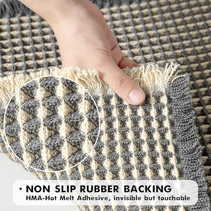 MIULEE Set of 2 Waffle Bathroom Rugs, Boho Bath Rugs Non Slip Washable, Super Absorbent Bath Mats, Ultra Soft Rubber Backed Shower Mats for Bathroom Floor, Tub, Dark Grey & Yellow, 20x32 Inch