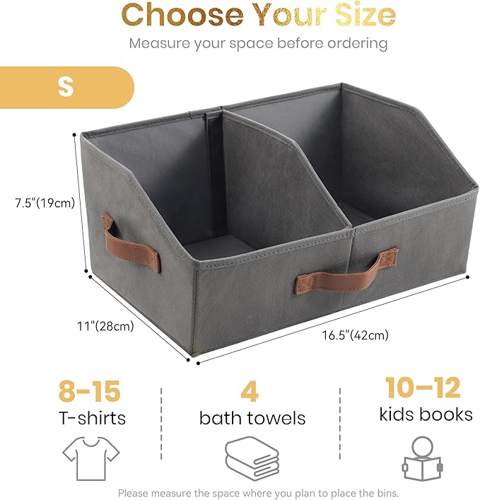 Closet Organizers And Storage - UPGRADED Trapezoid Storage Bin W/ Leather Handles & Adjustable Dividers, Fabric Collapsible Storage Bins For Clothes Storage & Shelf Organizer (6pcs, Small, Dark Gray)
