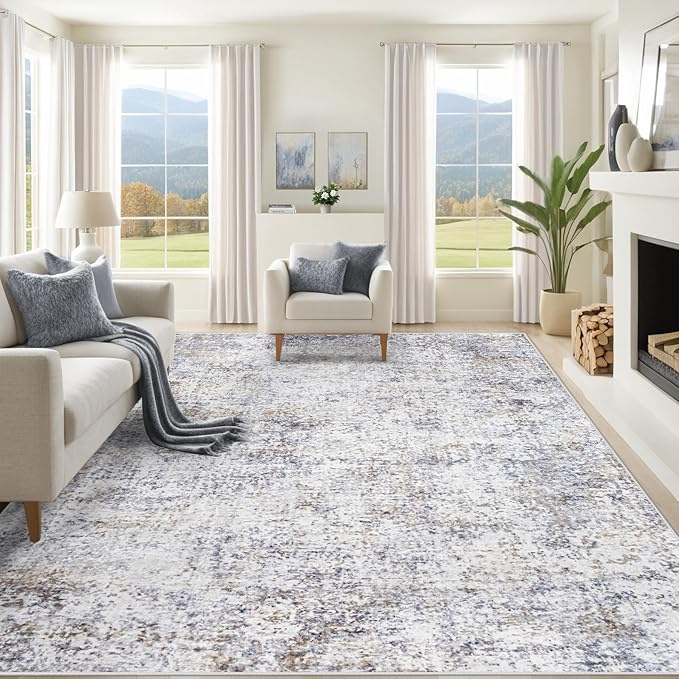 XLUEZ 10x14 Area Rugs for Living Room, Washable Modern Abstract Large Area Rug Neutral Soft Non Slip Kids Rug Stain Resistant Indoor Carpet for Bedroom Dining Room Playroom Office(Bluegrey, 10'x14')