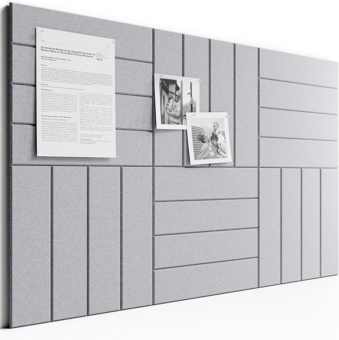Bumusty Large Cork Board Alternative-36 x 24" Felt Bulletin Board Tiles, with 30 Pushpins, 40 Adhesive Tabs, Bold-Stripe 6-Pack, Cork Boards for Office Push Pin Board Felt Board-Soft Gray