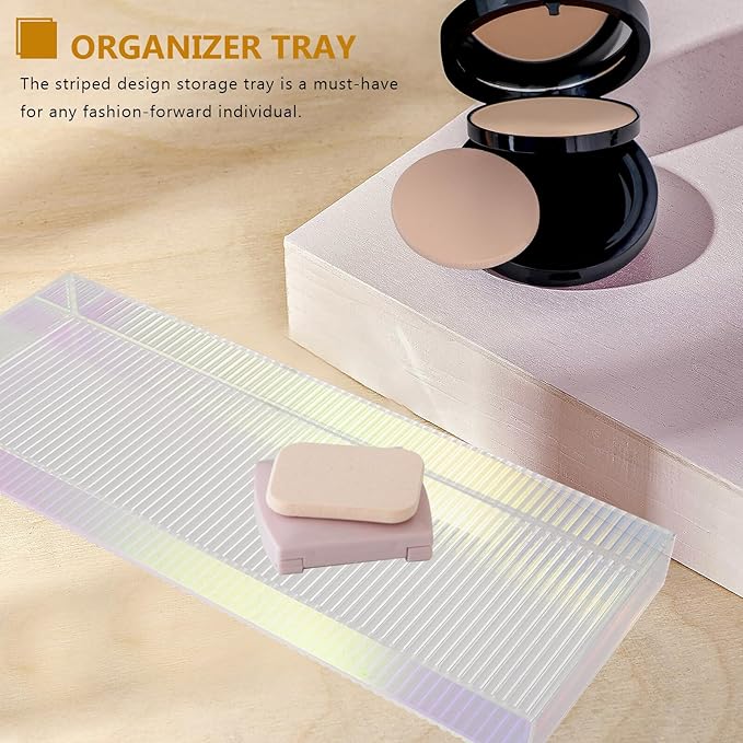 Acrylic Makeup Organizer Tray Small Size, Colorful Striped Vanity Storage Plate for Perfume and Skincare, Decorative Cosmetic Display Tray for Home and Entryway