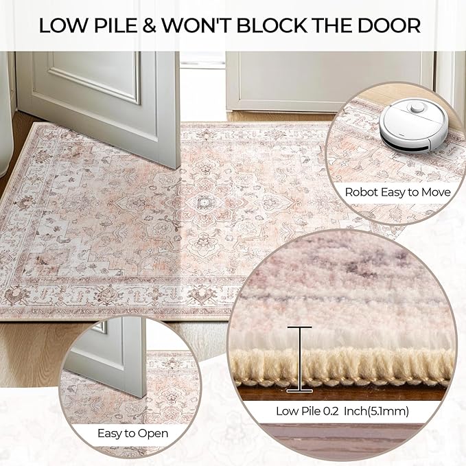 CAPALOCA Machine Washable Rugs Nursery Rug 7x9 Cute Girl Non Slip Low Pile Water Repellent Soft Print Pattern for Bedroom Indoor Decor Kids Playroom Pink