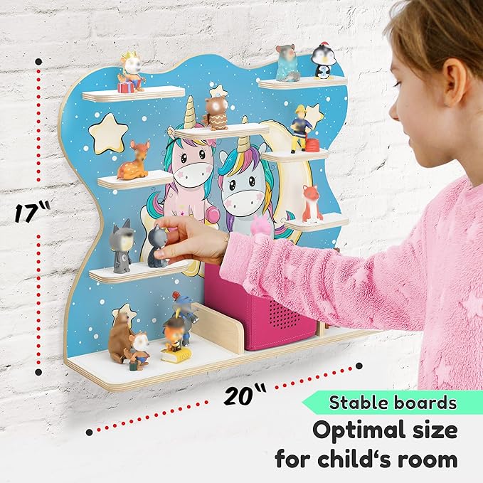 stadtecken Wooden Shelf for Music Box I Suitable for The Toniebox and ca. 50 Tonies I Perfect Storage in The Children's Room I for Setting up or Hanging (Large, Night Owls)