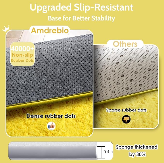 Amdrebio Yellow Area Rug for Bedroom Living Room, 5x7 Fluffy Fuzzy Plush Rugs for Kids Room Decor Aesthetic, Cute Furry Shag Kawaii Carpet for Playroom Classroom Nursery Teen Girls Boys Baby Toddler