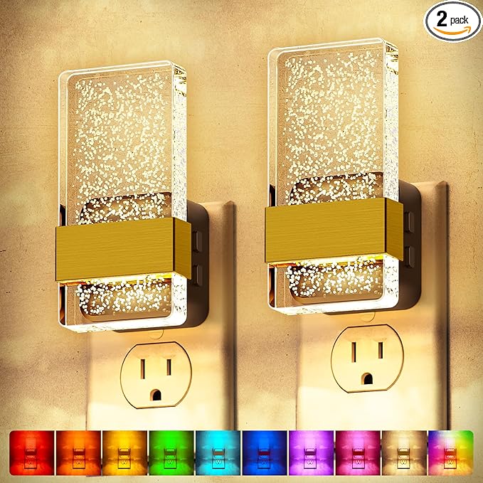 DORESshop LED Night Lights Plug into Wall, [2 Pack] 3 Level Dimmable Night Light, Rotatable Bubble Decorative Nightlight, Dusk to Dawn Sensor, Wall Sconce-Style Design Nightlights for Bathroom, RGB