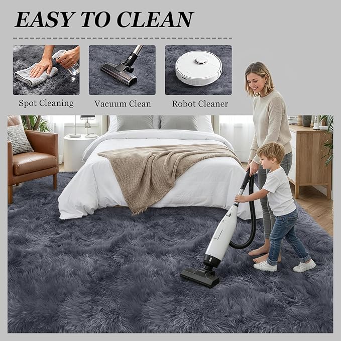 6x9 Area Rugs for Living Room Bedroom: Ultra Soft Fluffy Shag Rug Upgrade Non-Slip Non-Shedding Large Fuzzy Plush Carpet Indoor Floor Carpets for Kids Room Playroom Nursery Dorms Home Decor Grey