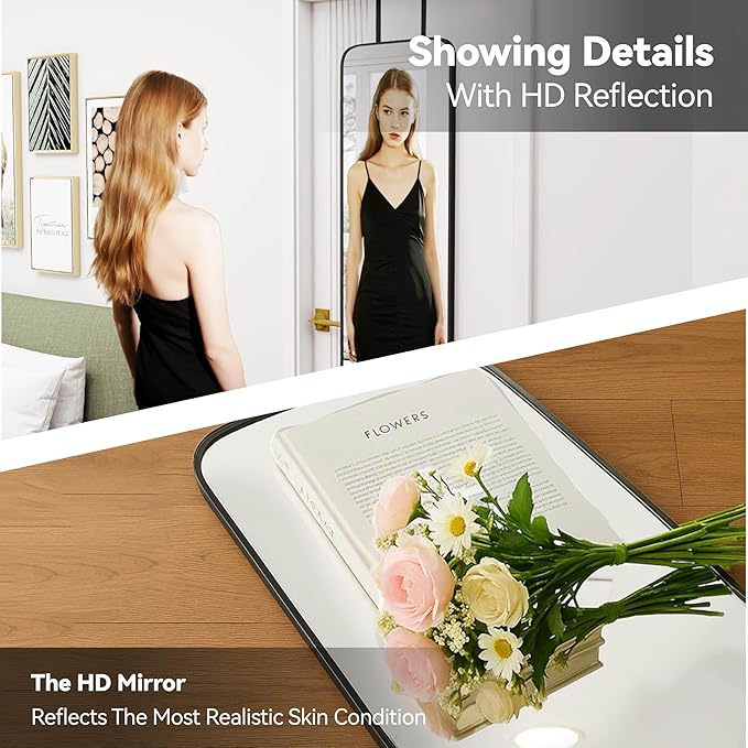 SCWF-GZ 47x14 Mirror Full Length Door Hanging Wall Mounted Aluminum Alloy Metal Frame Dressing Make-up Save Space Half Body Mirrors for Entryway Bedroom Bathroom Living Room 47 inch Black