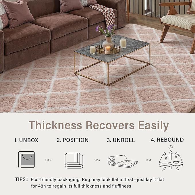 PureCozy 5x7 Checkered Rug for Living Room Pink and White Modern Soft Area Rug Fluffy Non-Slip Carpet for Bedroom Playroom Home Aesthetic Decor