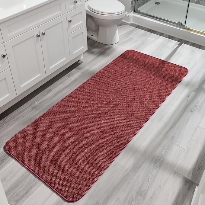 Bosap Bath Mat,Ultra Thin Bathroom Runner Rugs,Large Bath Mats for Bathroom,Quick Dry,Non-Slip,Machine Washable,Low Pile,Bath Rug,Shower Outside,Sink,Home Decor Accessories.Red,（21x47inch）
