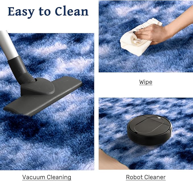 6x9 ft Fuzzy Rug for Living Room Soft Fluffy Blue White Bedroom Area Rugs Non-Slip Shaggy Carpet for Nursery Kids PlayRoom Dorm Office Indoor Modern Plush Carpets