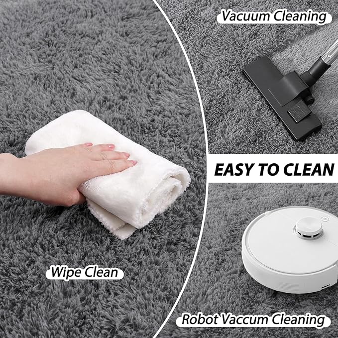 8x10 Area Rugs for Living Room, Ultra Soft Fluffy Large Shaggy Rug Carpet for Bedroom, Non-Slip Fuzzy Plush Rugs for Nursery Boys Girls Kids Room Modern Indoor Home Decor, Grey