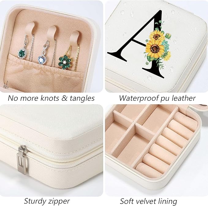 Sunflower Jewelry Case,Sunflower Gifts for Women,Initial G Travel Jewelry Box,Valentine's Day Gift Easter Personalized Gifts for Teen,Mom,Wife,Bridesmaids,21st Birthday Gift for Her