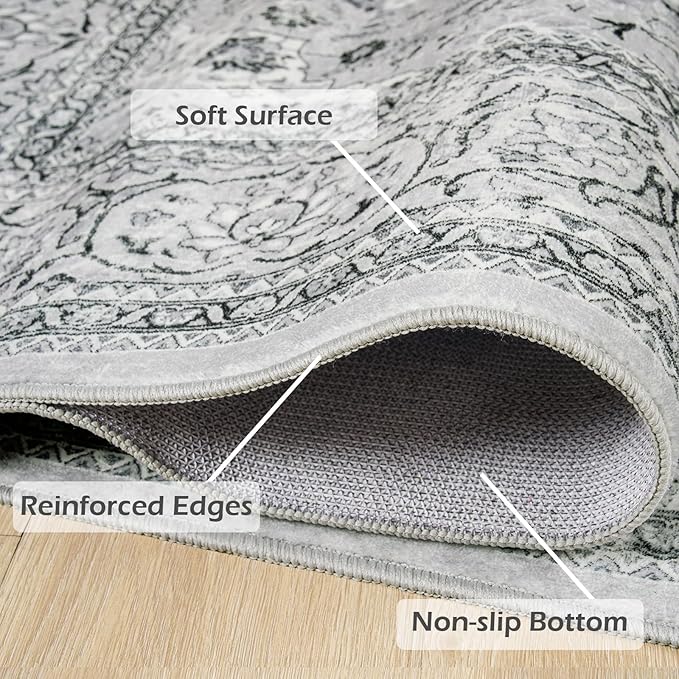 Goideal Washable Rug 8x10, Gray Area Rugs Non Slip, Indoor Low Pile Carpet with Rubber Backing for Living Room Kitchen Bathroom Entryway Office Bedroom