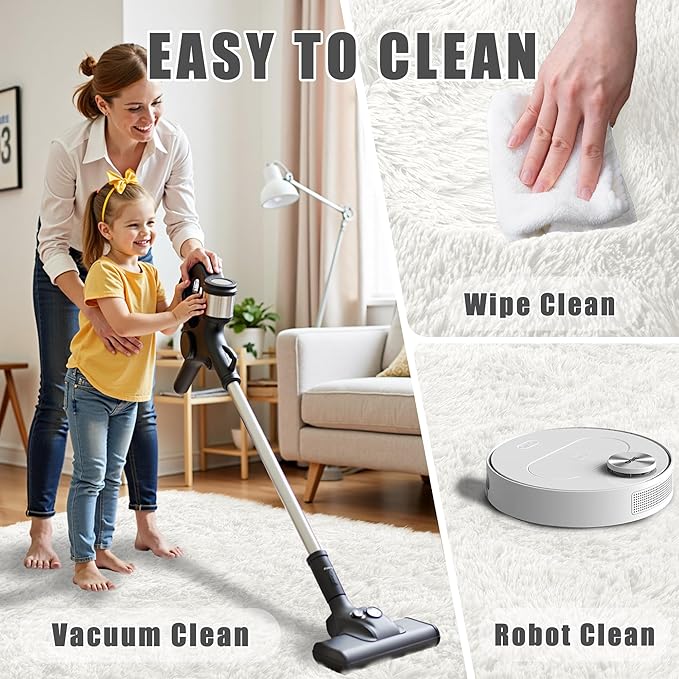 4x6 Area Rug for Living Room:Ultra Soft Fluffy Shag White Rugs,Large Fuzzy Plush Indoor Non Slip Carpet Washable Rug for Bedroom Kids Nursery Office Dorm Modern Decor(White 4'x6')