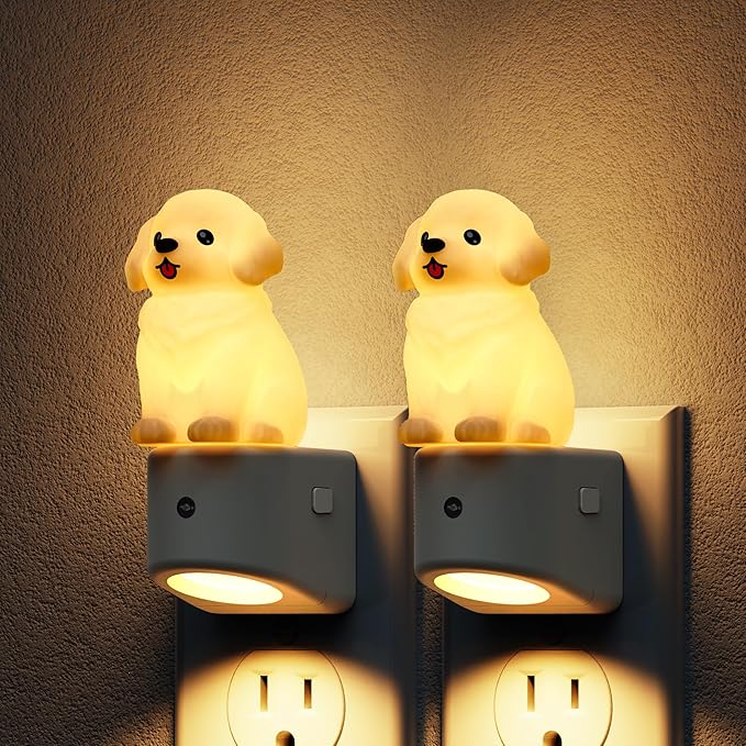 L LOHAS LED Night Light for Kids,3D Cute Puppy Night Lights,Golden Retriever with Dusk to Dawn Sensor, RGB+Soft White 3000K,Dog Night Light,Birthday Gift Nightlight for Kids, Room Decor,2Pack