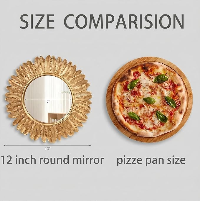 ZOROSY Gold Round Wall Mirror 12 inch - Small Wall Mirror Decorative, Boho Wall Decor for Living Room, Entryway, Bedroom,Hallway,House Warming Gifts