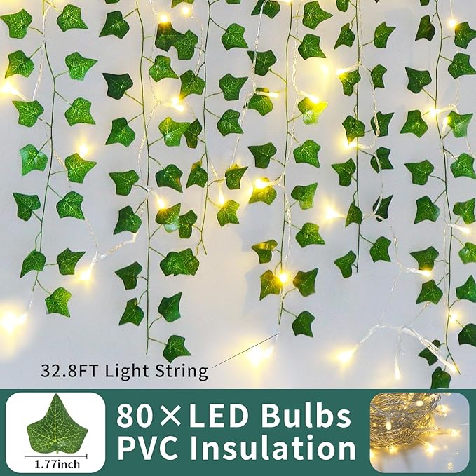 Freyalife Fake Vines for Room Decor(24Pack168Ft),with CE Certified 160 LED String Lights,Artificial Plant Ivy for Aesthetic Home Bedroom Wall Wedding Party Office Patio Indoor, Outdoor Garden Décor