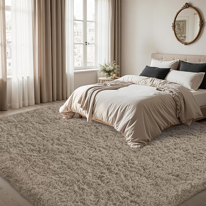 4x6 Area Rug for Living Room:Ultra Soft Fluffy Shag Grey Camel Rugs,Large Fuzzy Plush Indoor Non Slip Carpet Washable Rug for Bedroom Kids Nursery Office Dorm Modern Decor(Grey Camel 4'x6')