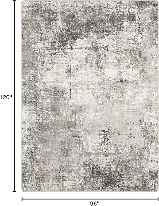 GENIMO 8x10 Area Rugs for Living Room, Machine Washable Non Slip Rugs, Low Pile Lightweight Modern Distressed Print Rug for Bedroom, Dining Room, Home Office, Abstract Grey