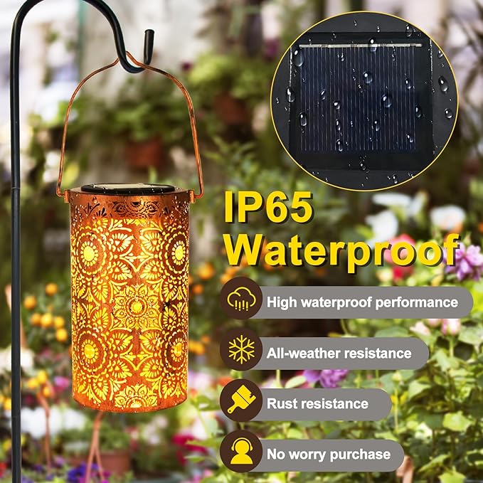 DIBIEECN Mothers Day Gifts for Mom, Birthday Gifts Grandma Ladies Solar Lanterns Outdoor Hanging Hollowed-Out Metal Waterproof LED Garden Decor Outside for Patio Yard Porch, Sunflower, 2 Pack