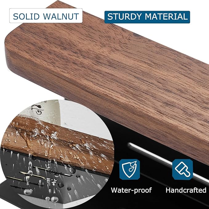 Small Bathroom Shelf Wall Mounted Organizer, Rustic Farmhouse Walnut Solid Wood Floating Corner Shelf with Border for Kitchen Bedroom Laundry Room