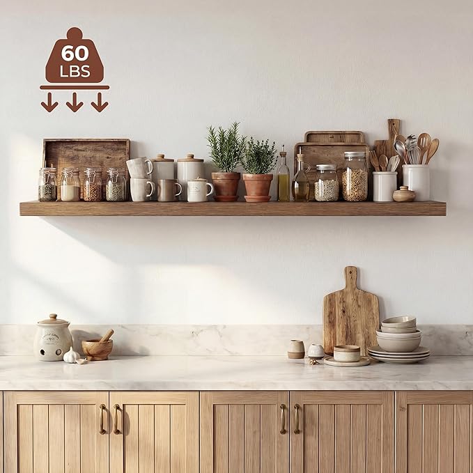 Dreamland 55 Inches Floating Shelves for Wall, 9.3" Deep Long Floating Shelves Set of 1, Large Display & Storage Shelf, Wall Shelf for Bathroom Bedroom Living Room Kitchen Office, Walnut