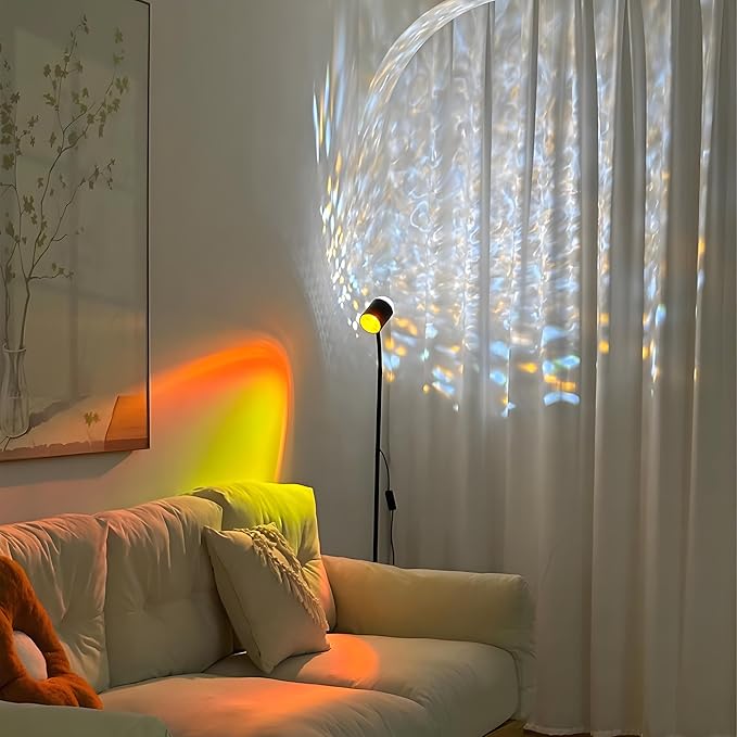 Sunset projection floor lamp, dual head sunset lamp with water ripple vertical Floor light, replaceable filter 360 ° rotating LED Atmosphere lights 3 color color changing living room sunset floor lamp