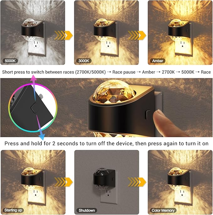 JandCase Night Lights Plug into Wall, 2 Pack Star Projector Night Light, 3CCT Automatic Galaxy Nightlight Plug in with Light Sensor for Bathroom Hallway Room Decor