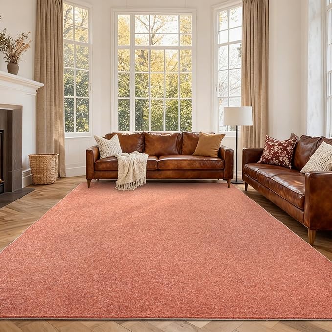 FinRèc 6x9 Washable Area Rugs for Bedroom Living Room, Low Pile Thin Rug Solid Color, Non-Slip Carpet Indoor for Home Decor (Orange/White)