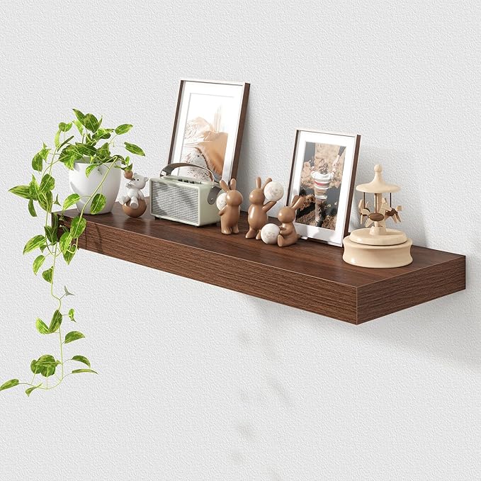 FLYJOE 12 Inch Deep Floating Shelves | 36 Inch Walnut Floating Shelves | 36" W x 12" D Rustic Wood Shelves for Wall | Deep Walnut Shelves for Living Room Bathroom Laundry Room Kitchen