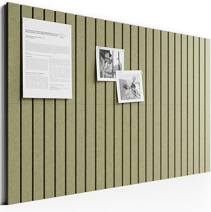 Bumusty Large Cork Board Alternative-36 x 24" Felt Bulletin Board Tiles, with 30 Pushpins, 40 Adhesive Tabs, Fine-Stripe 6-Pack, Cork Boards for Office Push Pin Board Felt Board-Olive Green