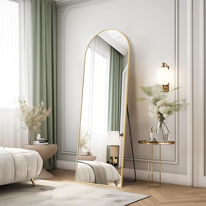 Simple Deluxe Arched Full Length Mirror, 59"x16" Large Floor Mirrors, for Wall Door Bedroom Bathroom Living Room (Gold)