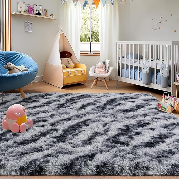 Ultra Soft Rugs for Living Room Bedroom, 5x7 Area Rugs for Living Room, Modern Shaggy Carpets Fuzzy Rug for Boys Girls Dorm Nursery Home Decor Aesthetic, Upgrade Non-Slip Durable, Tie Dyed Stripes