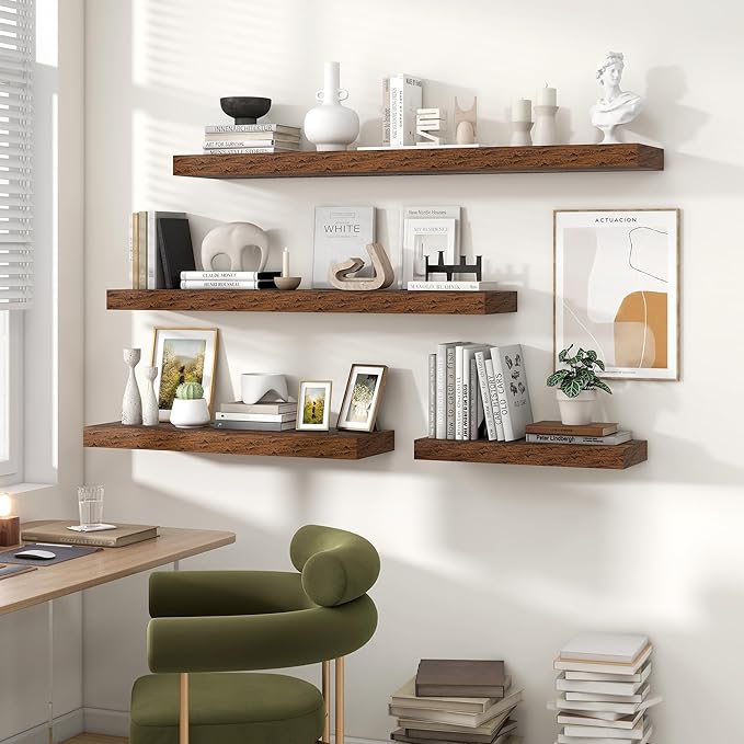 Heimlove Floating Shelves for Wall 55 Inch Long,Extra Large and Thick Wood Shelves Mounted Storage Hanging Shelf Invisible Bracket for Bedroom,Living Room,Kitchen,Office,Set of 2,Rustic Brown