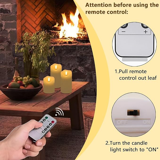 VIEWELLD Flickering Flameless Candles with Remote and Timer, Realistic LED Candles, Battery Operated Candles for Christmas Home Wedding Birthday Decoration, Real Wax Set of 3(Ivory White)