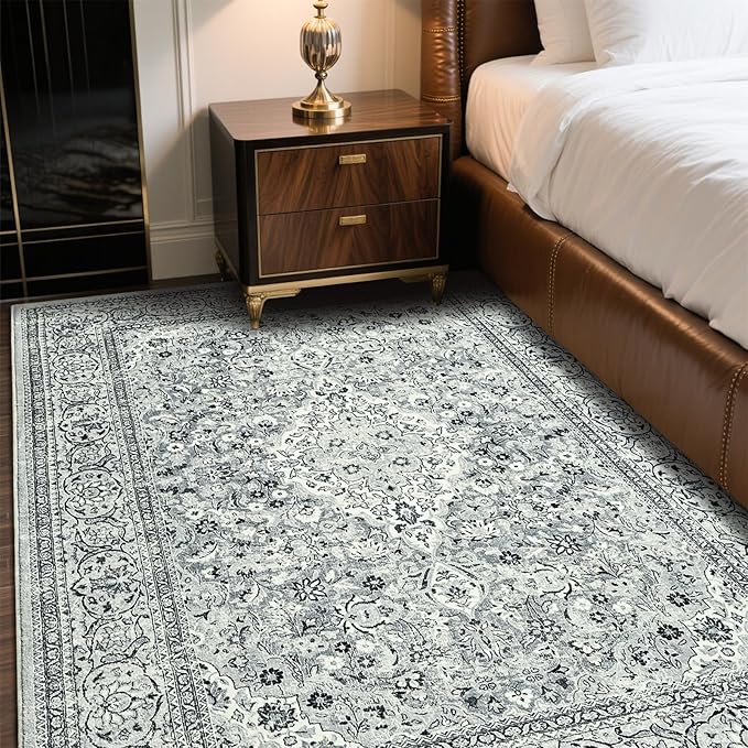 Goideal Washable Rug 3x5, Gray Area Rugs Non Slip, Indoor Low Pile Carpet with Rubber Backing for Living Room Kitchen Bathroom Entryway Office Bedroom