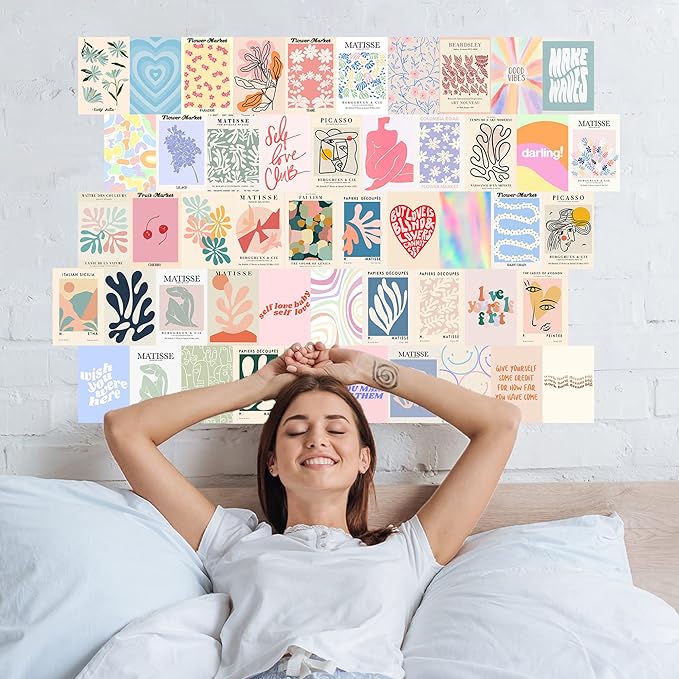 Aesthetic Room Decor, 50pcs Danish Pastel Prints for Wall Decor, Wall Collage Kit Aesthetic Pictures for Dorm Decor, Teen Girls Preppy Bedroom Decor