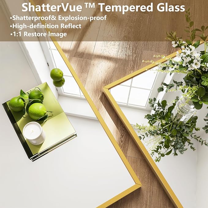 Koonmi 77"x38" Floor Mirror Full Length, Bedroom Floor Body Mirror with Stand, Large Gold Mirror, Leaning, Standing or Hanging Horizontally/Vertically