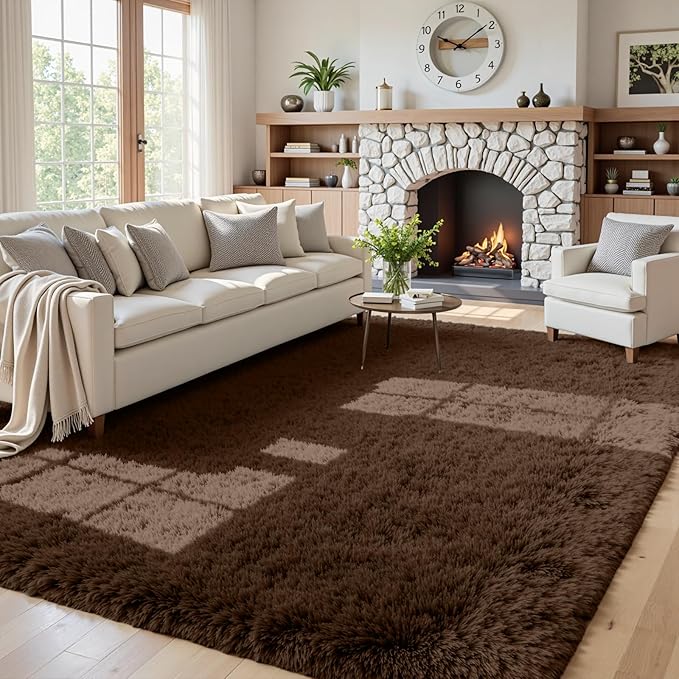 5x8 Area Rugs for Living Room: Soft Fluffy Shag Brown Rugs for Bedroom, Non Slip Large Fuzzy Plush Rug Indoor Floor Carpet for Nursery Kids Boys Girls Room, Dorms, Playroom, Modern Home Decor
