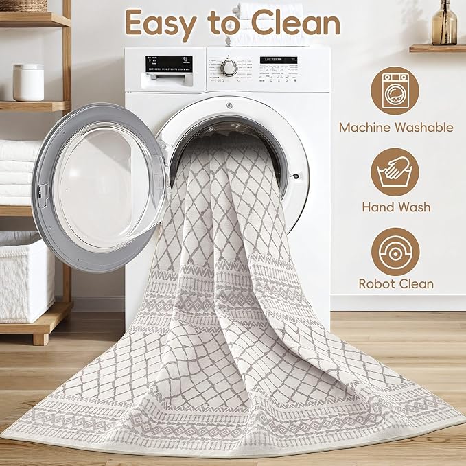 cotiled 5x8 Area Rug Living Room: Washable Boho Rugs with Non Slip Backing Large Soft Indoor Stain Resistant Carpet for Bedroom Farmhouse Dining Room Lightweight Home Decor Beige/Gray