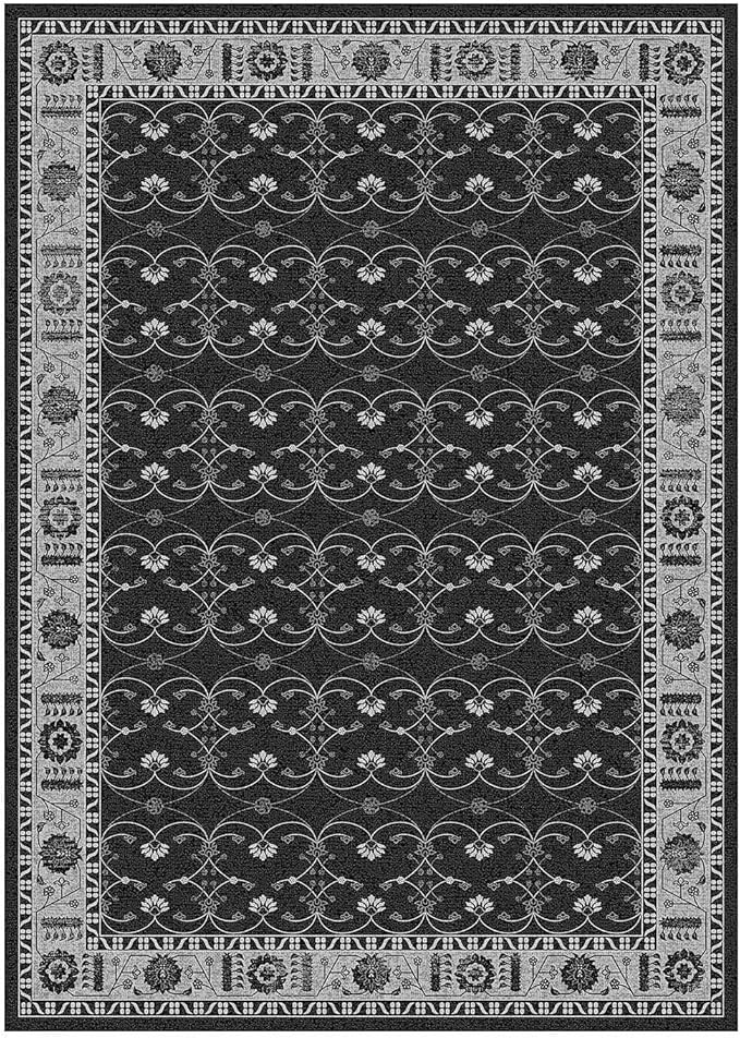 Rugxara 8x10 Washable Area Rug for Living Room, Extra Large Black Vintage Boho Rugs for Office, Kids Room, Farmhouse, Durable Low Pile Non Slip Carpet for High Traffic Areas（Black 8x10）