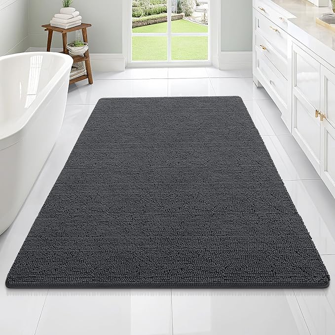 OLANLY Large Bathroom Rugs 70x46, Extra Soft Absorbent Chenille Bath Rugs, Rubber Backing Quick Dry, Machine Washable Bath Mats for Bathroom Floor, Tub and Shower, Home Decor Accessories, Dark Grey