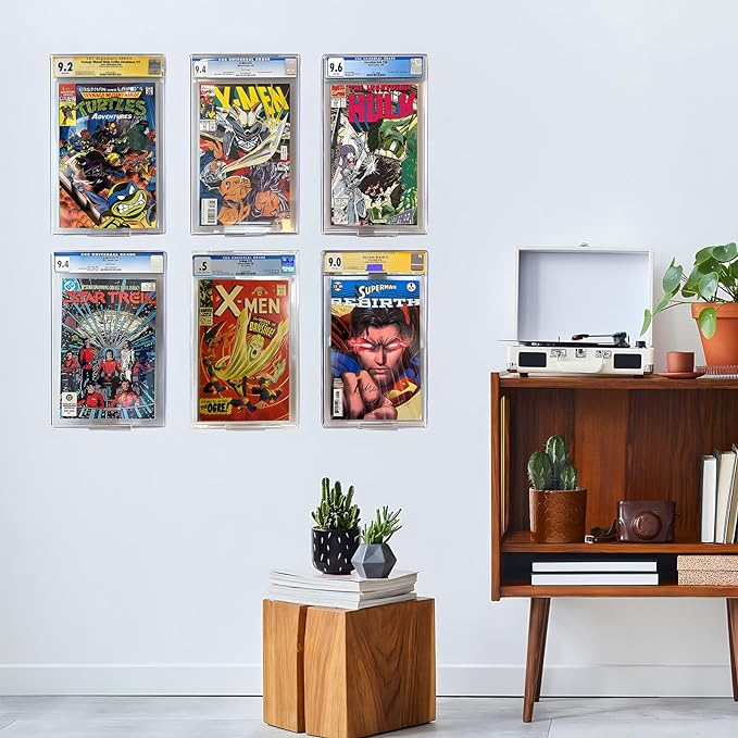 12pcs Clear Floating Comic Book Display Shelves, Comic Book Shelf Stand Wall Mount Showcase Display Case Holder
