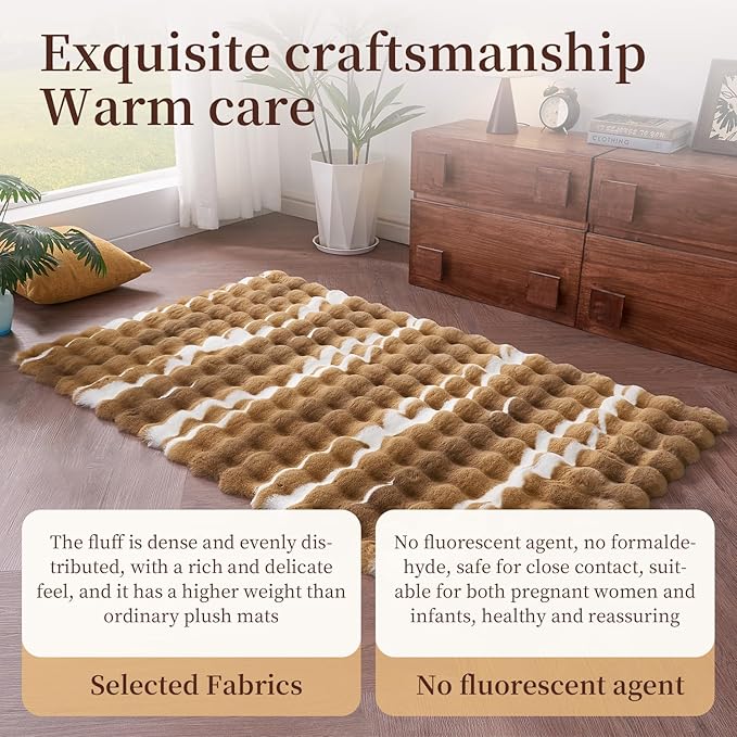 3x5-foot Synthetic Rabbit Fur Rug, Multicolor Bubble-Patterned Velour Design. Soft, Plush, Slip-Resistant, and Machine Washable. Ideal for Living Rooms and bedrooms as a Rectangular Area Rug