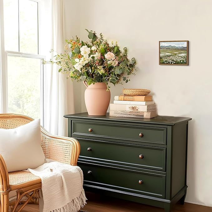Framed Farmhouse Landscape Wall Art, Modern Country Flower Wall Decor, Vintage Wildflowers Mountain Canvas, Farm House Nature Pictures Print Artwork for Bedroom Living Room – 8x10 inch