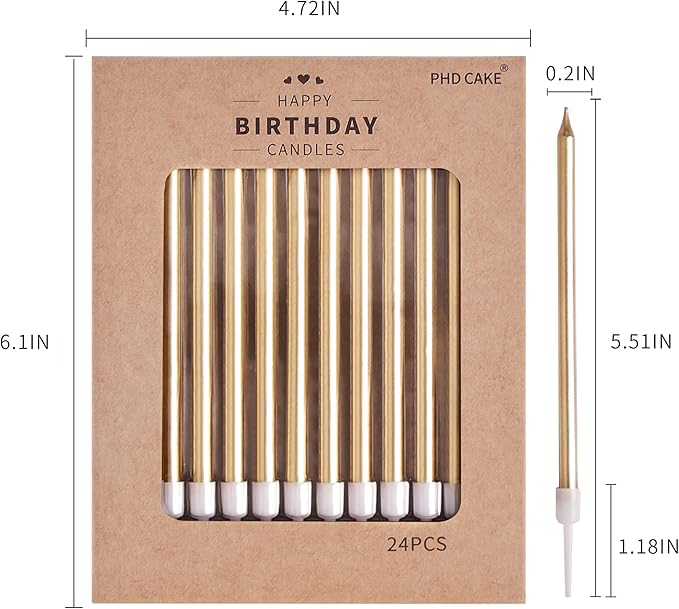 PHD CAKE Champagne Gold Long Thin Metallic Birthday Candles, Cake Candles, Birthday Parties, Wedding Decorations, Party Candles