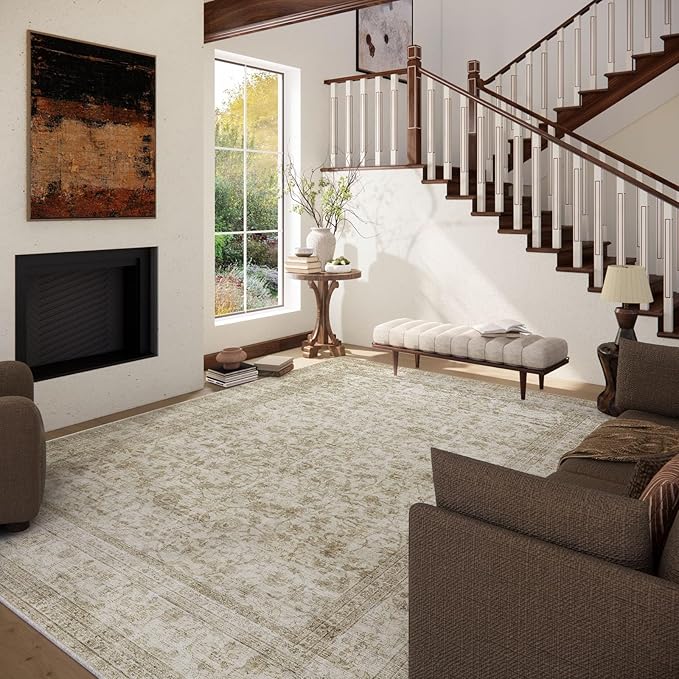 Machine Washable Rugs for Living Room: 8x10 Area Rugs for Bedroom Boho Vintage Rugs Stain Resistant Non Slip Low Pile Soft Lightweight Carpet for Kitchen Dining Room Farmhouse Nursery Kids Room
