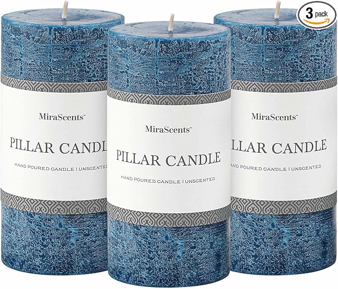 3x6 Inch Dark Blue Pillar Candles Set of 3 - Hand-Poured Unscented Candles, Long Clean Burning, Navy Blue Candle, Smokeless Dripless Candle for Dinner Table, Wedding, Home, Rustic Decor