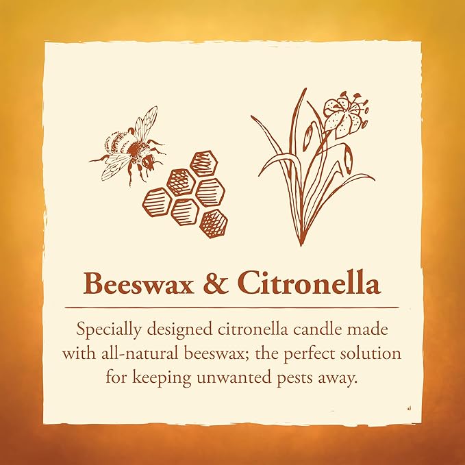 Candle by the Hour 80-Hour Citronella Candle, Glass Cylinder, Eco-friendly Natural Beeswax with Cotton Wick